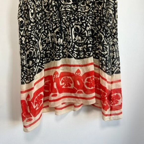 Anna Sui 100% Silk Sheer Black White Red Pattern Lace Up Mini Dress, Size Small - Picture 3 of 9